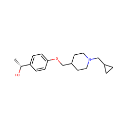 C[C@@H](O)c1ccc(OCC2CCN(CC3CC3)CC2)cc1 ZINC000013730025