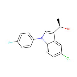 C[C@@H](O)c1cn(-c2ccc(F)cc2)c2ccc(Cl)cc12 ZINC000013489976