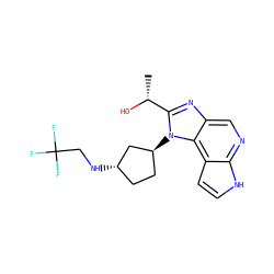 C[C@@H](O)c1nc2cnc3[nH]ccc3c2n1[C@H]1CC[C@H](NCC(F)(F)F)C1 ZINC000096270803