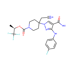 C[C@@H](OC(=O)N1CCC(CC#N)(n2cc(C(N)=O)c(Nc3ccc(F)cc3)n2)CC1)C(F)(F)F ZINC000222085968