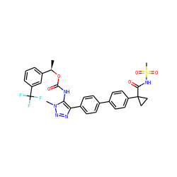 C[C@@H](OC(=O)Nc1c(-c2ccc(-c3ccc(C4(C(=O)NS(C)(=O)=O)CC4)cc3)cc2)nnn1C)c1cccc(C(F)(F)F)c1 ZINC000095575251