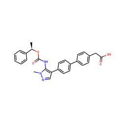 C[C@@H](OC(=O)Nc1c(-c2ccc(-c3ccc(CC(=O)O)cc3)cc2)cnn1C)c1ccccc1 ZINC000095577941