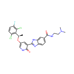 C[C@@H](Oc1c[nH]c(=O)c(-c2nc3ccc(C(=O)NCCN(C)C)cc3[nH]2)c1)c1c(Cl)ccc(F)c1Cl ZINC000096258123