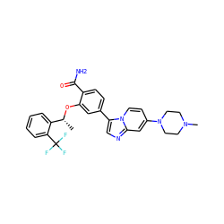 C[C@@H](Oc1cc(-c2cnc3cc(N4CCN(C)CC4)ccn23)ccc1C(N)=O)c1ccccc1C(F)(F)F ZINC001772570978