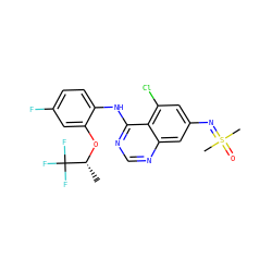 C[C@@H](Oc1cc(F)ccc1Nc1ncnc2cc(N=S(C)(C)=O)cc(Cl)c12)C(F)(F)F ZINC001772650613