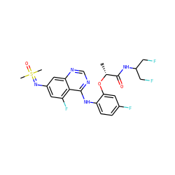 C[C@@H](Oc1cc(F)ccc1Nc1ncnc2cc(N=S(C)(C)=O)cc(F)c12)C(=O)NC(CF)CF ZINC001772581152
