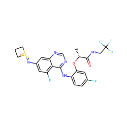 C[C@@H](Oc1cc(F)ccc1Nc1ncnc2cc(N=S3(=O)CCC3)cc(F)c12)C(=O)NCC(F)(F)F ZINC000220955496