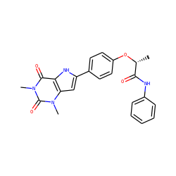 C[C@@H](Oc1ccc(-c2cc3c([nH]2)c(=O)n(C)c(=O)n3C)cc1)C(=O)Nc1ccccc1 ZINC000013678782