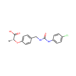 C[C@@H](Oc1ccc(CNC(=O)Nc2ccc(Cl)cc2)cc1)C(=O)O ZINC000653858591