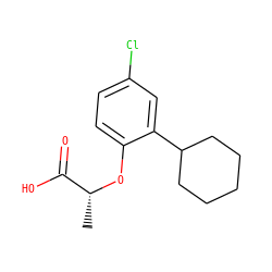 C[C@@H](Oc1ccc(Cl)cc1C1CCCCC1)C(=O)O ZINC000013986074