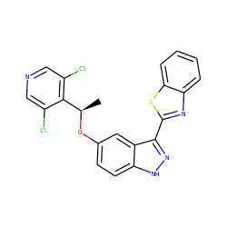 C[C@@H](Oc1ccc2[nH]nc(-c3nc4ccccc4s3)c2c1)c1c(Cl)cncc1Cl ZINC000653827685