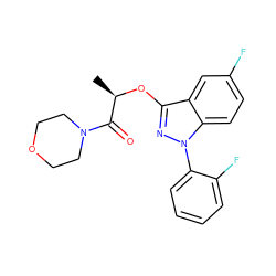 C[C@@H](Oc1nn(-c2ccccc2F)c2ccc(F)cc12)C(=O)N1CCOCC1 ZINC000653852843