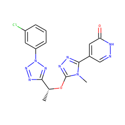 C[C@@H](Oc1nnc(-c2cn[nH]c(=O)c2)n1C)c1nnn(-c2cccc(Cl)c2)n1 ZINC000043194668