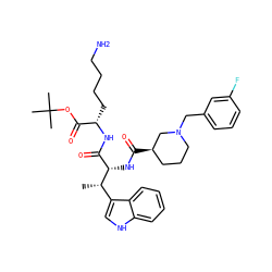 C[C@@H](c1c[nH]c2ccccc12)[C@@H](NC(=O)[C@@H]1CCCN(Cc2cccc(F)c2)C1)C(=O)N[C@@H](CCCCN)C(=O)OC(C)(C)C ZINC000027411554