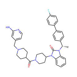 C[C@@H](c1ccc(-c2ccc(F)cc2)cc1)n1c(=O)n(C2CCN(C(=O)C3CCN(Cc4ccnc(N)c4)CC3)CC2)c2ccccc21 ZINC000096285297