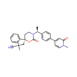 C[C@@H](c1ccc(-c2ccn(C)c(=O)c2)cc1)N1CC[C@](CC(C)(C)C#N)(c2ccccc2)OC1=O ZINC000068151208