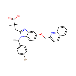 C[C@@H](c1ccc(Br)cc1)n1c(CC(C)(C)C(=O)O)nc2cc(OCc3ccc4ccccc4n3)ccc21 ZINC000219463472
