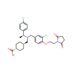 C[C@@H](c1ccc(Cl)cc1)N(Cc1ccc(OCCN2C(=O)CCC2=O)c(Cl)c1)C[C@H]1CC[C@H](C(=O)O)CC1 ZINC000473228788
