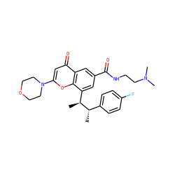 C[C@@H](c1ccc(F)cc1)[C@@H](C)c1cc(C(=O)NCCN(C)C)cc2c(=O)cc(N3CCOCC3)oc12 ZINC000169701220