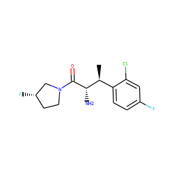 C[C@@H](c1ccc(F)cc1Cl)[C@H](N)C(=O)N1CC[C@H](F)C1 ZINC000014948130