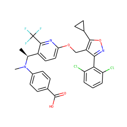 C[C@@H](c1ccc(OCc2c(-c3c(Cl)cccc3Cl)noc2C2CC2)nc1C(F)(F)F)N(C)c1ccc(C(=O)O)cc1 ZINC000058600013