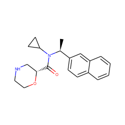 C[C@@H](c1ccc2ccccc2c1)N(C(=O)[C@H]1CNCCO1)C1CC1 ZINC000153009421