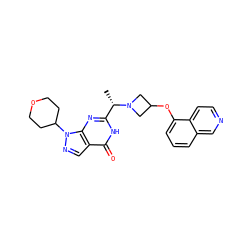 C[C@@H](c1nc2c(cnn2C2CCOCC2)c(=O)[nH]1)N1CC(Oc2cccc3cnccc23)C1 ZINC001772585010
