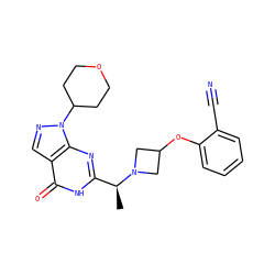 C[C@@H](c1nc2c(cnn2C2CCOCC2)c(=O)[nH]1)N1CC(Oc2ccccc2C#N)C1 ZINC001772581620
