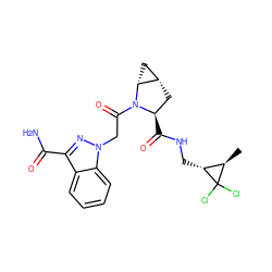C[C@@H]1[C@@H](CNC(=O)[C@@H]2C[C@H]3C[C@H]3N2C(=O)Cn2nc(C(N)=O)c3ccccc32)C1(Cl)Cl ZINC000210822608