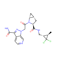 C[C@@H]1[C@@H](CNC(=O)[C@@H]2C[C@H]3C[C@H]3N2C(=O)Cn2nc(C(N)=O)c3ccncc32)C1(Cl)Cl ZINC000210822851