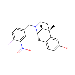 C[C@@H]1[C@@H]2Cc3ccc(O)cc3[C@@]1(C)CCN2Cc1ccc(I)c([N+](=O)[O-])c1 ZINC000013740366