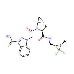C[C@@H]1[C@H](CNC(=O)[C@@H]2C[C@H]3C[C@H]3N2C(=O)Cn2nc(C(N)=O)c3ccccc32)C1(Cl)Cl ZINC000210822542