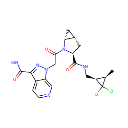 C[C@@H]1[C@H](CNC(=O)[C@@H]2C[C@H]3C[C@H]3N2C(=O)Cn2nc(C(N)=O)c3ccncc32)C1(Cl)Cl ZINC000210822796