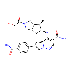 C[C@@H]1[C@H]2CN(C(=O)CO)C[C@H]2C[C@H]1Nc1c(C(N)=O)cnn2cc(-c3ccc(C(N)=O)cc3)cc12 ZINC000203805015