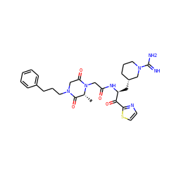 C[C@@H]1C(=O)N(CCCc2ccccc2)CC(=O)N1CC(=O)N[C@@H](C[C@@H]1CCCN(C(=N)N)C1)C(=O)c1nccs1 ZINC000026498402