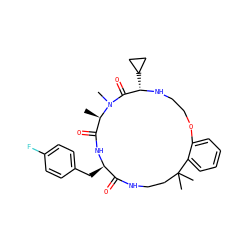 C[C@@H]1C(=O)N[C@H](Cc2ccc(F)cc2)C(=O)NCCC(C)(C)c2ccccc2OCCN[C@@H](C2CC2)C(=O)N1C ZINC001772576231