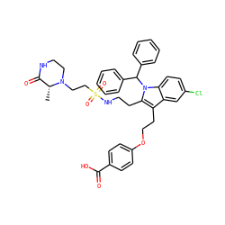 C[C@@H]1C(=O)NCCN1CCS(=O)(=O)NCCc1c(CCOc2ccc(C(=O)O)cc2)c2cc(Cl)ccc2n1C(c1ccccc1)c1ccccc1 ZINC000049888793