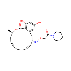C[C@@H]1C/C=C/CC/C=C/C(=N/OCC(=O)N2CCCCC2)Cc2cc(O)cc(O)c2C(=O)O1 ZINC000043022613