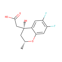 C[C@@H]1C[C@@](O)(CC(=O)O)c2cc(F)c(F)cc2O1 ZINC000013456211