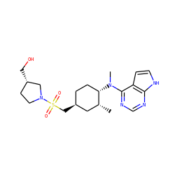C[C@@H]1C[C@@H](CS(=O)(=O)N2CC[C@H](CO)C2)CC[C@@H]1N(C)c1ncnc2[nH]ccc12 ZINC000072316786
