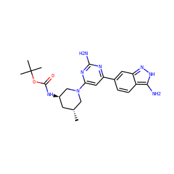 C[C@@H]1C[C@@H](NC(=O)OC(C)(C)C)CN(c2cc(-c3ccc4c(N)[nH]nc4c3)nc(N)n2)C1 ZINC000064746497
