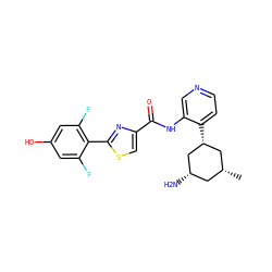 C[C@@H]1C[C@H](N)C[C@H](c2ccncc2NC(=O)c2csc(-c3c(F)cc(O)cc3F)n2)C1 ZINC000169706524