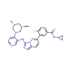 C[C@@H]1C[C@H](N)CN(c2ccncc2Nc2ncc3ccc(-c4cc(C(=O)NC5CC5)ccc4F)nn23)C1 ZINC000144083455