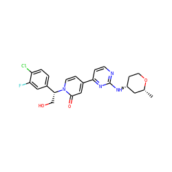 C[C@@H]1C[C@H](Nc2nccc(-c3ccn([C@H](CO)c4ccc(Cl)c(F)c4)c(=O)c3)n2)CCO1 ZINC000223530244