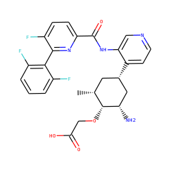 C[C@@H]1C[C@H](c2ccncc2NC(=O)c2ccc(F)c(-c3c(F)cccc3F)n2)C[C@H](N)[C@@H]1OCC(=O)O ZINC000261185719