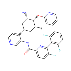 C[C@@H]1C[C@H](c2ccncc2NC(=O)c2ccc(F)c(-c3c(F)cccc3F)n2)C[C@H](N)[C@@H]1Oc1ccccn1 ZINC000261164502