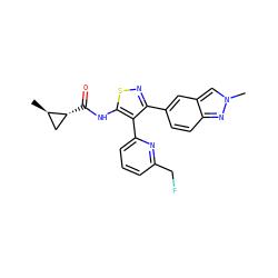 C[C@@H]1C[C@H]1C(=O)Nc1snc(-c2ccc3nn(C)cc3c2)c1-c1cccc(CF)n1 ZINC000095589466