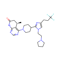 C[C@@H]1CC(=O)Nc2ncnc(N3CCC(c4nc(CCC(F)(F)F)cn4CCN4CCCC4)CC3)c21 ZINC000116800657