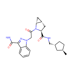 C[C@@H]1CC[C@@H](CNC(=O)[C@@H]2C[C@H]3C[C@H]3N2C(=O)Cn2nc(C(N)=O)c3ccccc32)C1 ZINC000217624432