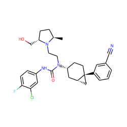 C[C@@H]1CC[C@@H](CO)N1CCN(C(=O)Nc1ccc(F)c(Cl)c1)[C@@H]1CC[C@]2(c3cccc(C#N)c3)C[C@@H]2C1 ZINC000028650019